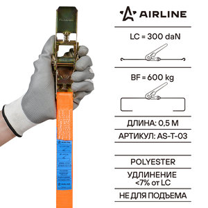 Изображение 9, AS-T-03 Стяжка крепления груза 0.6т 6м-25мм (полиэстер) с храповиком AIRLINE